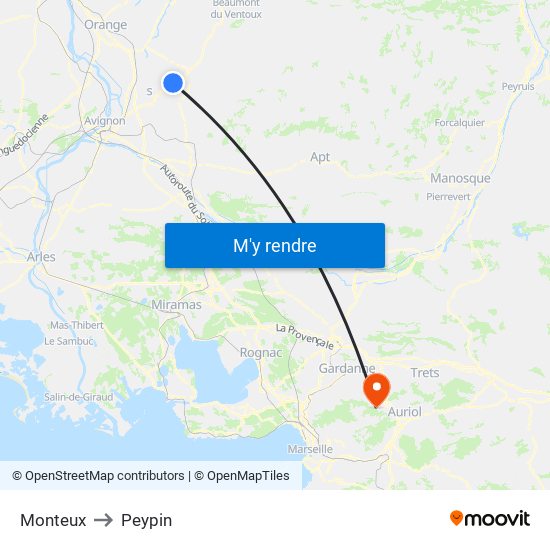 Monteux to Peypin map