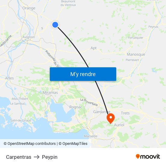 Carpentras to Peypin map