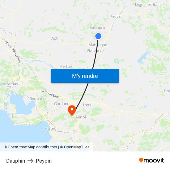 Dauphin to Peypin map