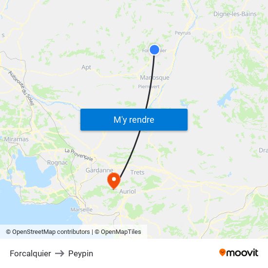 Forcalquier to Peypin map