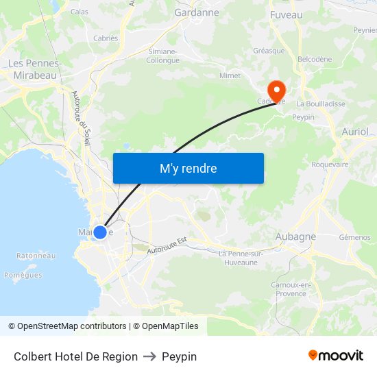 Colbert Hotel De Region to Peypin map