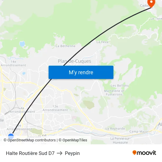 Halte Routière Sud D7 to Peypin map