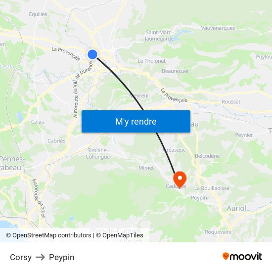 Corsy to Peypin map