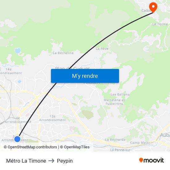 Métro La Timone to Peypin map