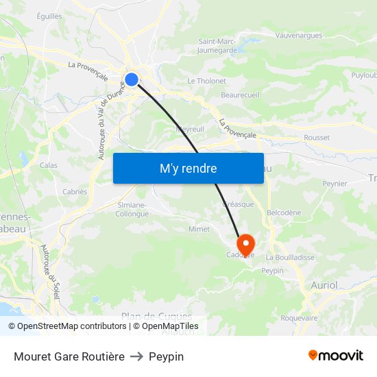 Mouret Gare Routière to Peypin map