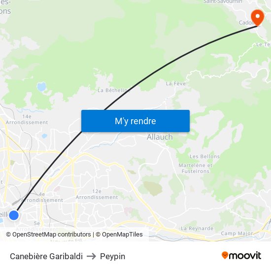 Canebière Garibaldi to Peypin map