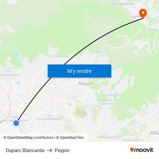 Duparc Blancarde to Peypin map