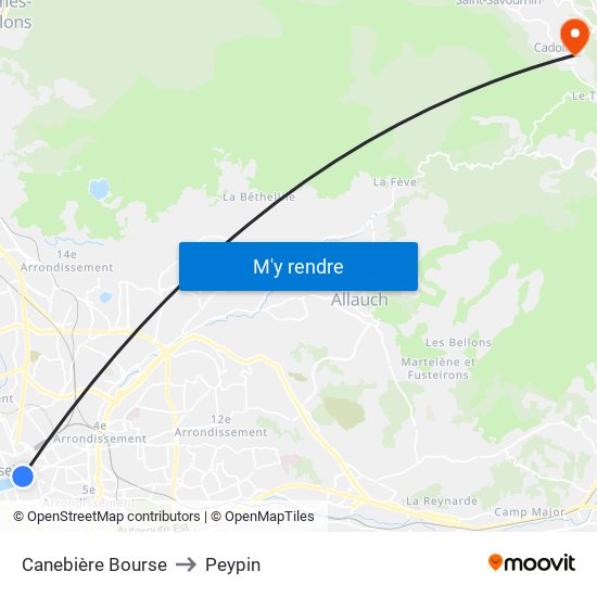 Canebière Bourse to Peypin map