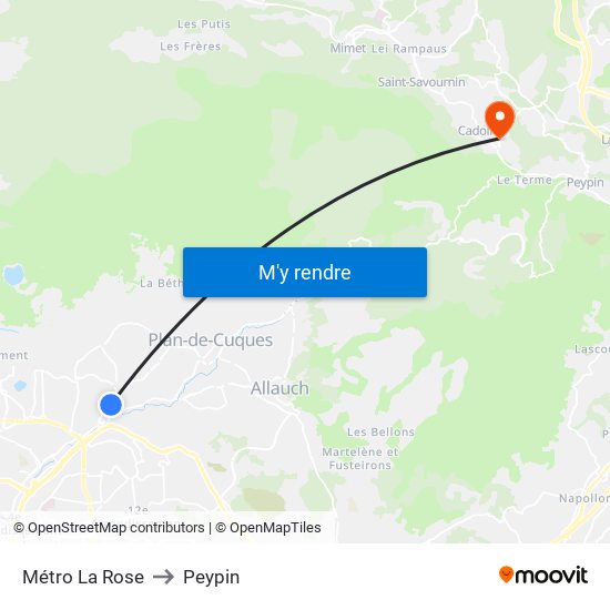 Métro La Rose to Peypin map