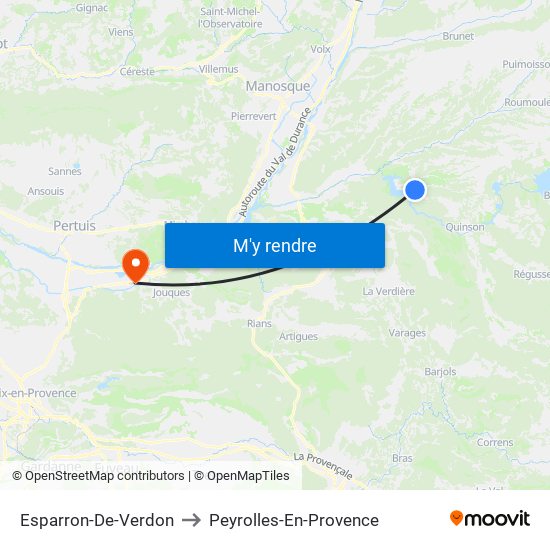 Esparron-De-Verdon to Peyrolles-En-Provence map