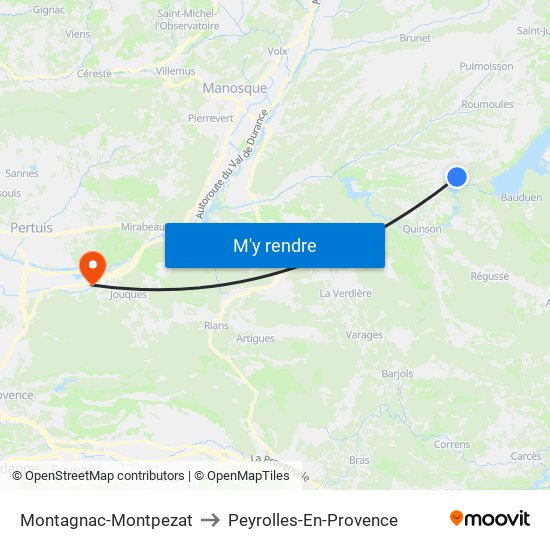 Montagnac-Montpezat to Peyrolles-En-Provence map