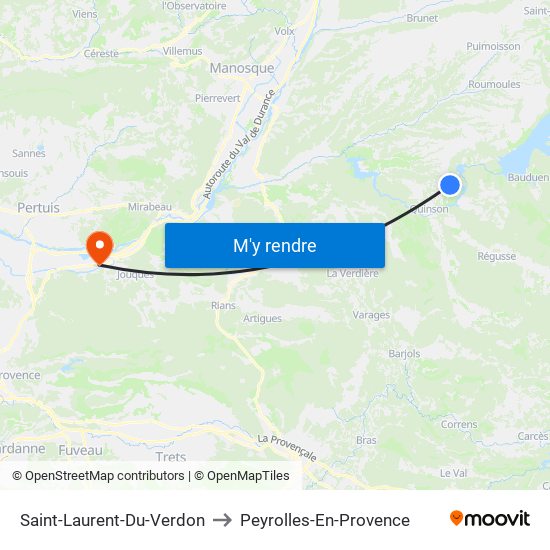 Saint-Laurent-Du-Verdon to Peyrolles-En-Provence map
