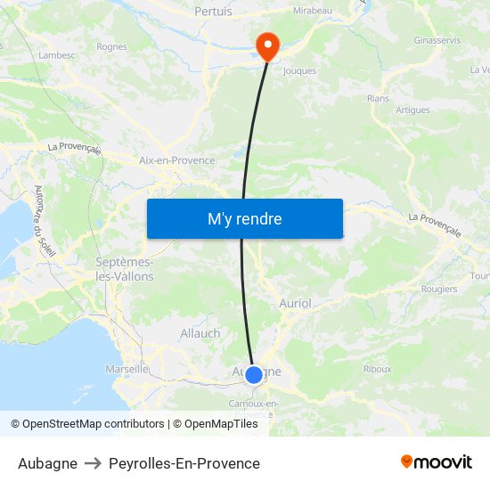 Aubagne to Peyrolles-En-Provence map