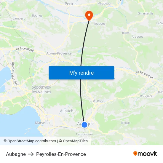 Aubagne to Peyrolles-En-Provence map