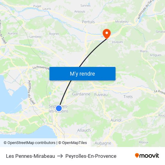 Les Pennes-Mirabeau to Peyrolles-En-Provence map