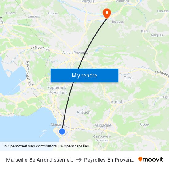 Marseille, 8e Arrondissement to Peyrolles-En-Provence map