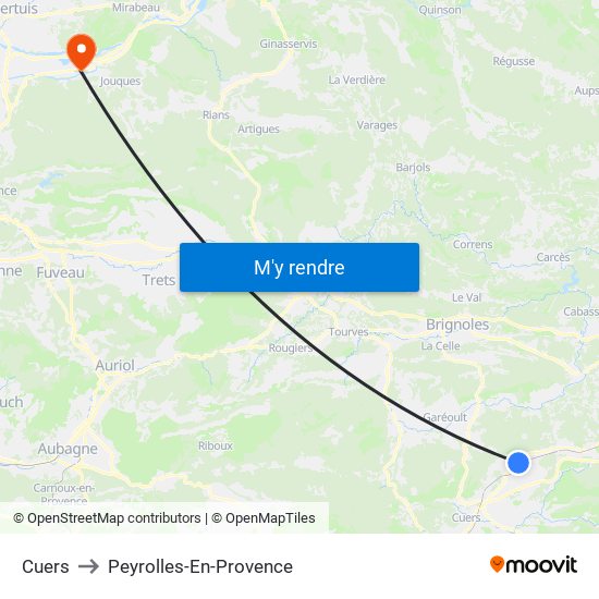 Cuers to Peyrolles-En-Provence map