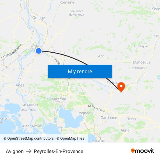 Avignon to Peyrolles-En-Provence map