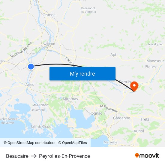 Beaucaire to Peyrolles-En-Provence map