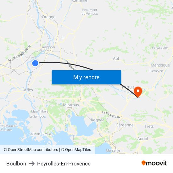 Boulbon to Peyrolles-En-Provence map
