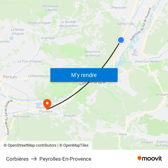 Corbières to Peyrolles-En-Provence map