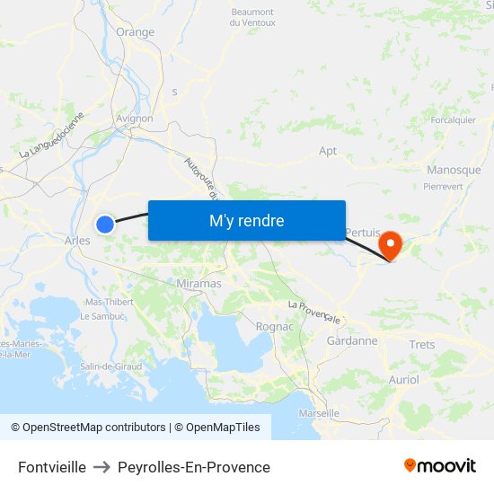 Fontvieille to Peyrolles-En-Provence map
