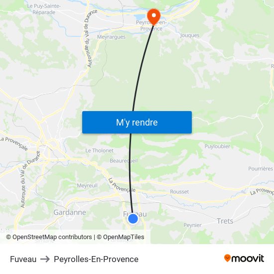 Fuveau to Peyrolles-En-Provence map