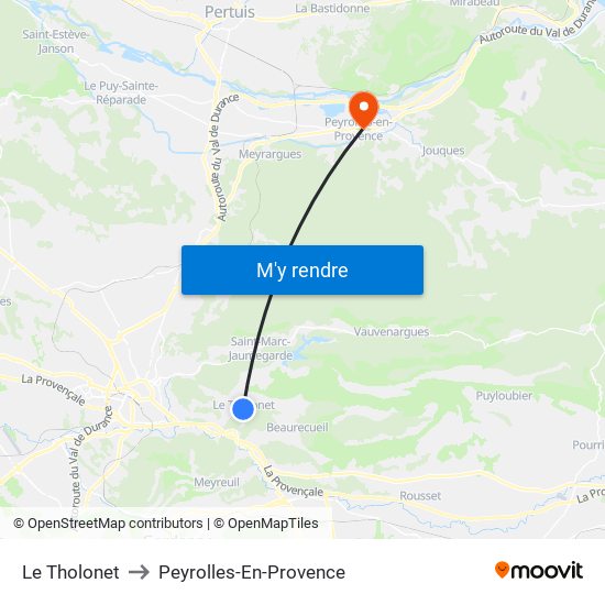 Le Tholonet to Peyrolles-En-Provence map