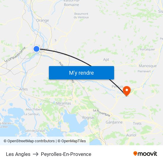 Les Angles to Peyrolles-En-Provence map