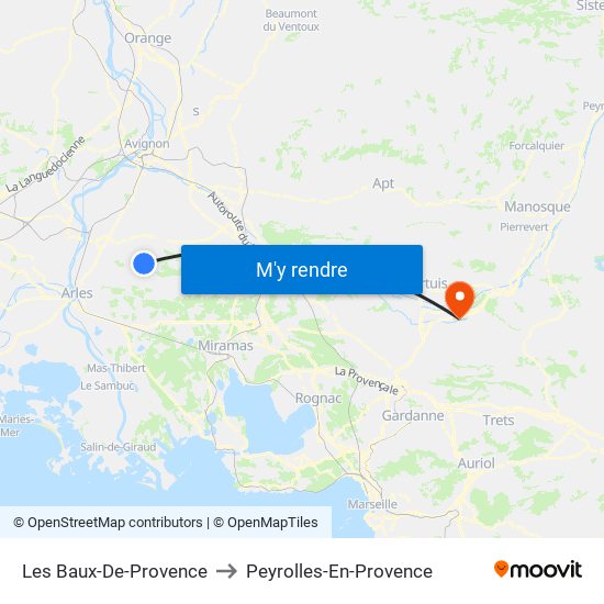 Les Baux-De-Provence to Peyrolles-En-Provence map