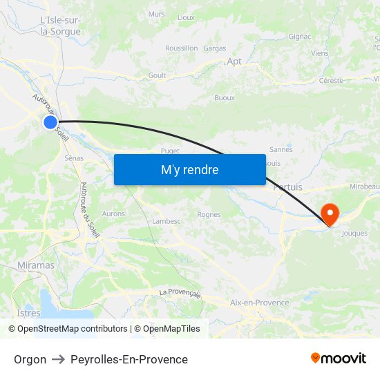 Orgon to Peyrolles-En-Provence map