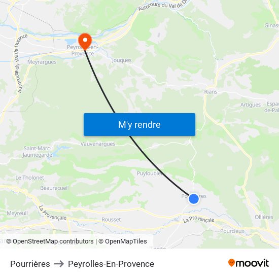 Pourrières to Peyrolles-En-Provence map