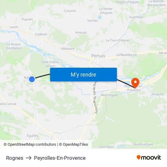 Rognes to Peyrolles-En-Provence map