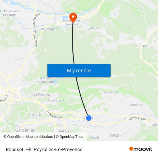 Rousset to Peyrolles-En-Provence map
