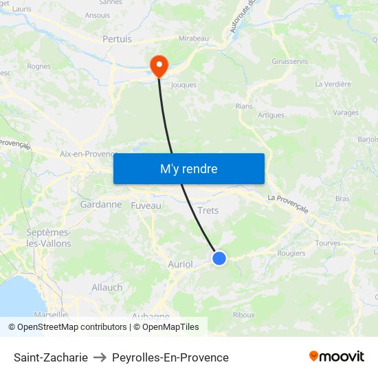 Saint-Zacharie to Peyrolles-En-Provence map