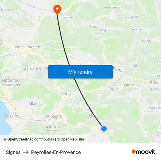 Signes to Peyrolles-En-Provence map