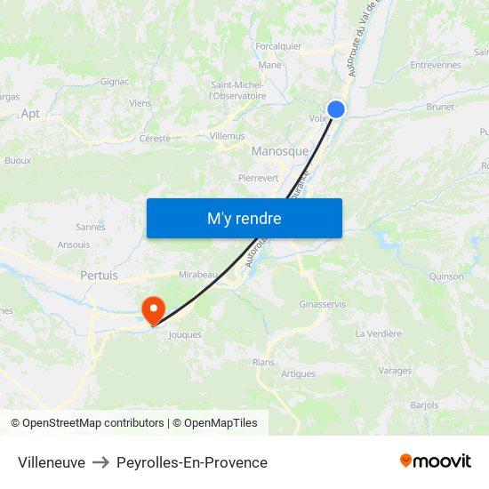 Villeneuve to Peyrolles-En-Provence map