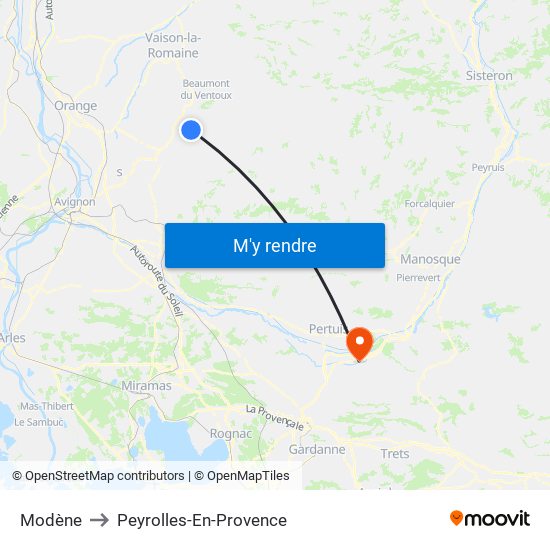 Modène to Peyrolles-En-Provence map