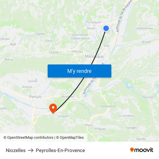 Niozelles to Peyrolles-En-Provence map