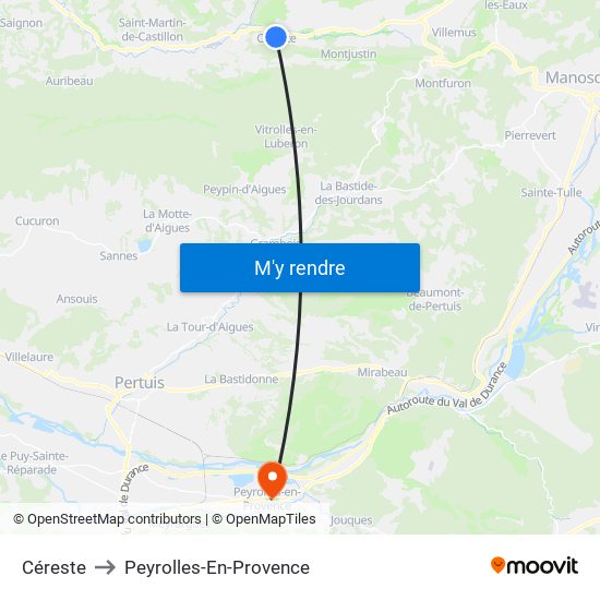 Céreste to Peyrolles-En-Provence map