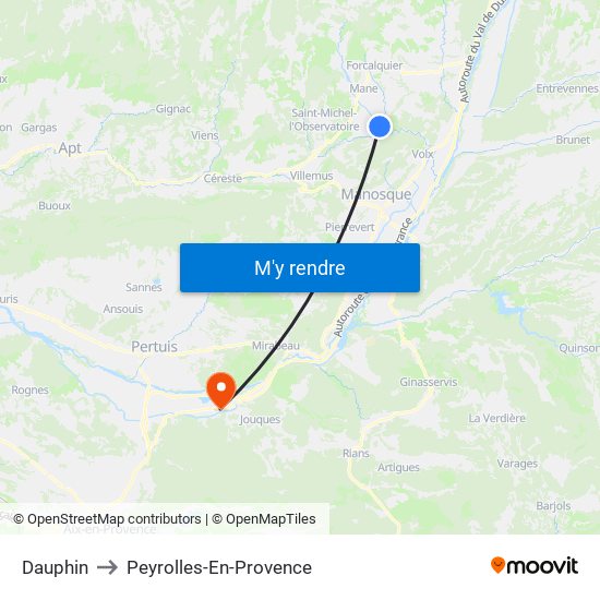 Dauphin to Peyrolles-En-Provence map