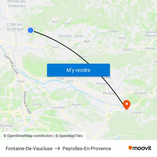 Fontaine-De-Vaucluse to Peyrolles-En-Provence map