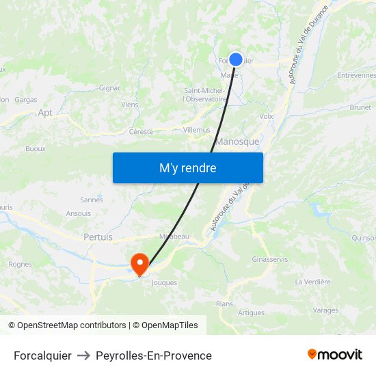 Forcalquier to Peyrolles-En-Provence map