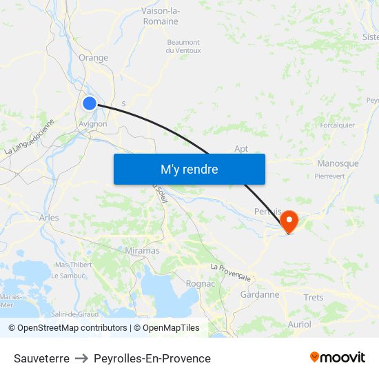 Sauveterre to Peyrolles-En-Provence map