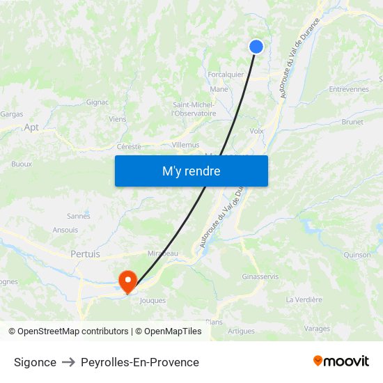 Sigonce to Peyrolles-En-Provence map