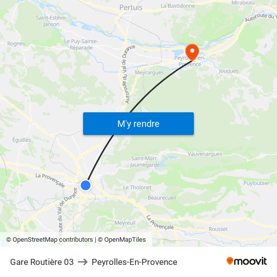 Gare Routière 03 to Peyrolles-En-Provence map