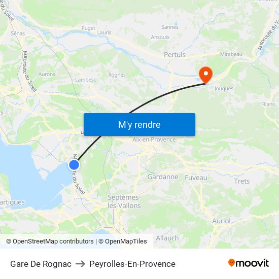 Gare De Rognac to Peyrolles-En-Provence map