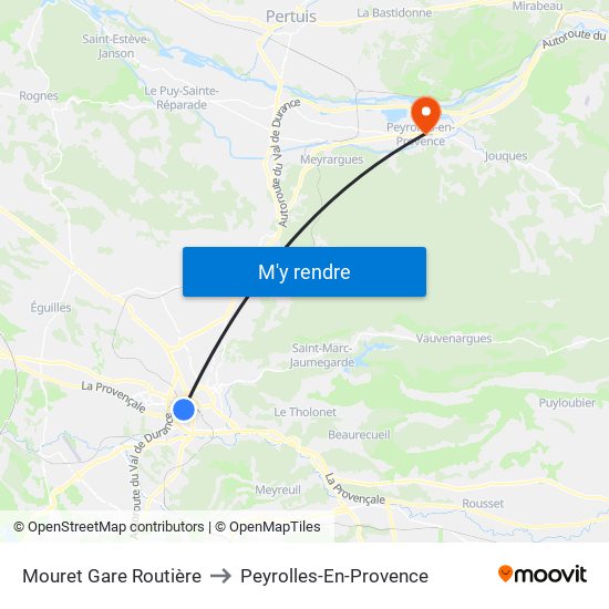 Mouret Gare Routière to Peyrolles-En-Provence map