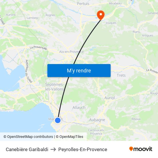 Canebière Garibaldi to Peyrolles-En-Provence map
