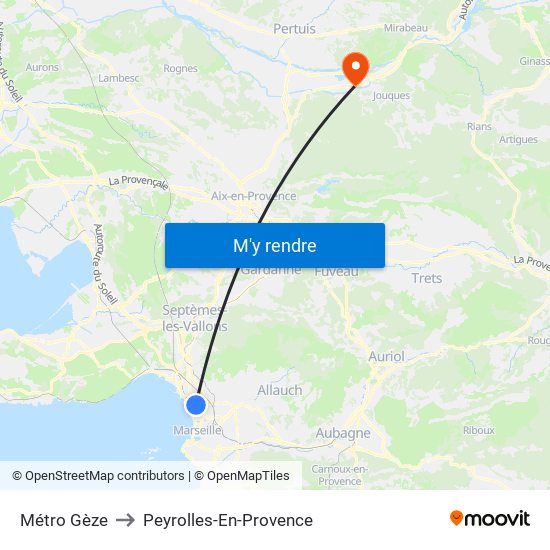 Métro Gèze to Peyrolles-En-Provence map